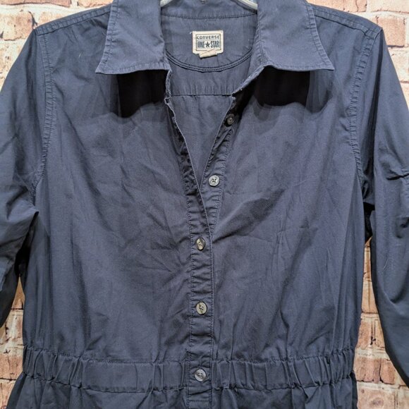 Converse  Blue Button-Up Dress with Adjustable Sleeves and Pockets Size Large - Picture 3 of 13